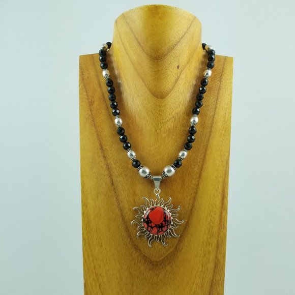 SherriO Jewelry Designs Jewelry - Red Coral and Black Onyx Necklace